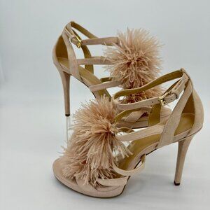 Michael Kors FARA Pom-Pom Heels | Blush Suede | Size 9.5